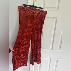 Urban Outfitters Velvet Wide Leg Pants - Deep Orange
